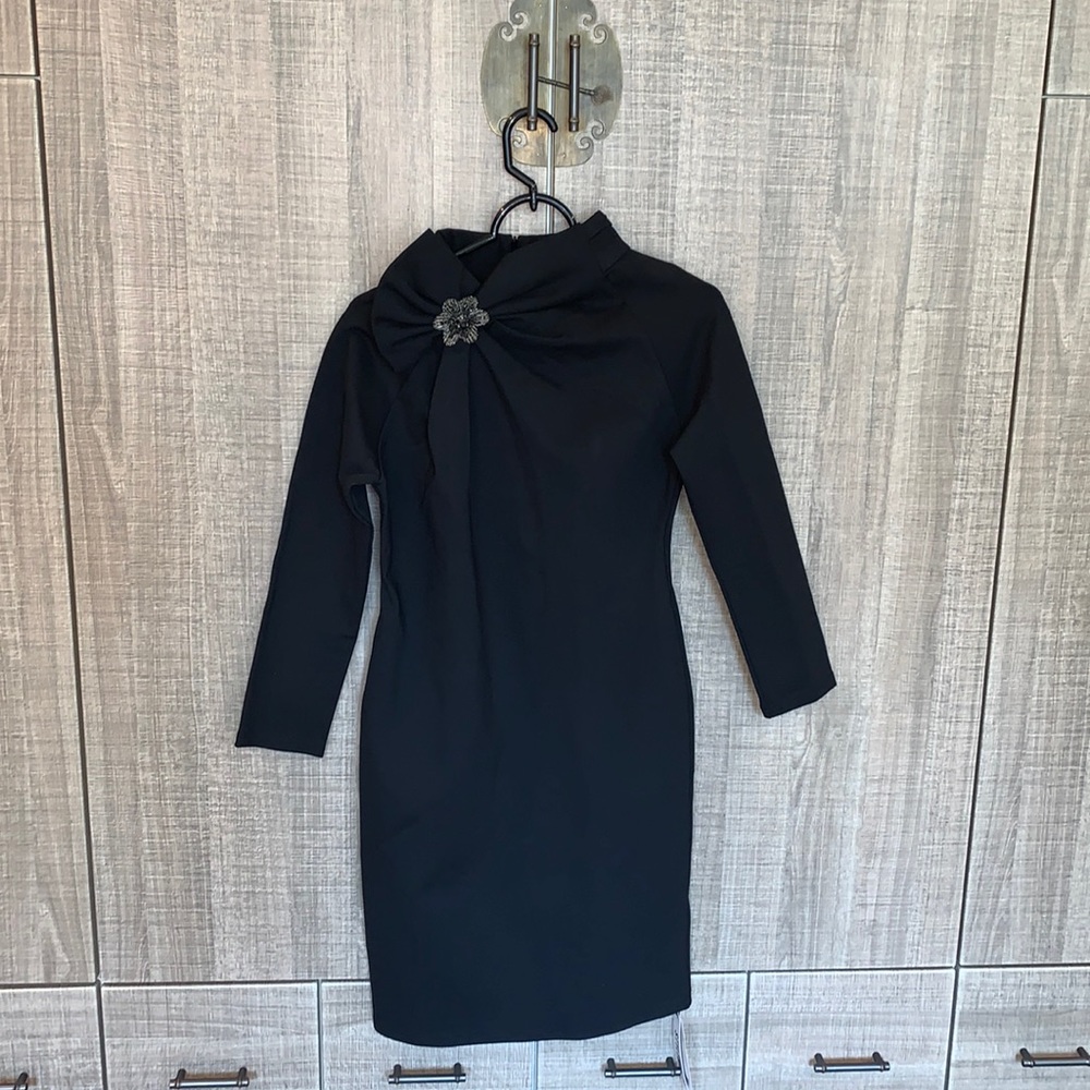 QILI Shirred Cotton Bow Neck‎ Mini Dress